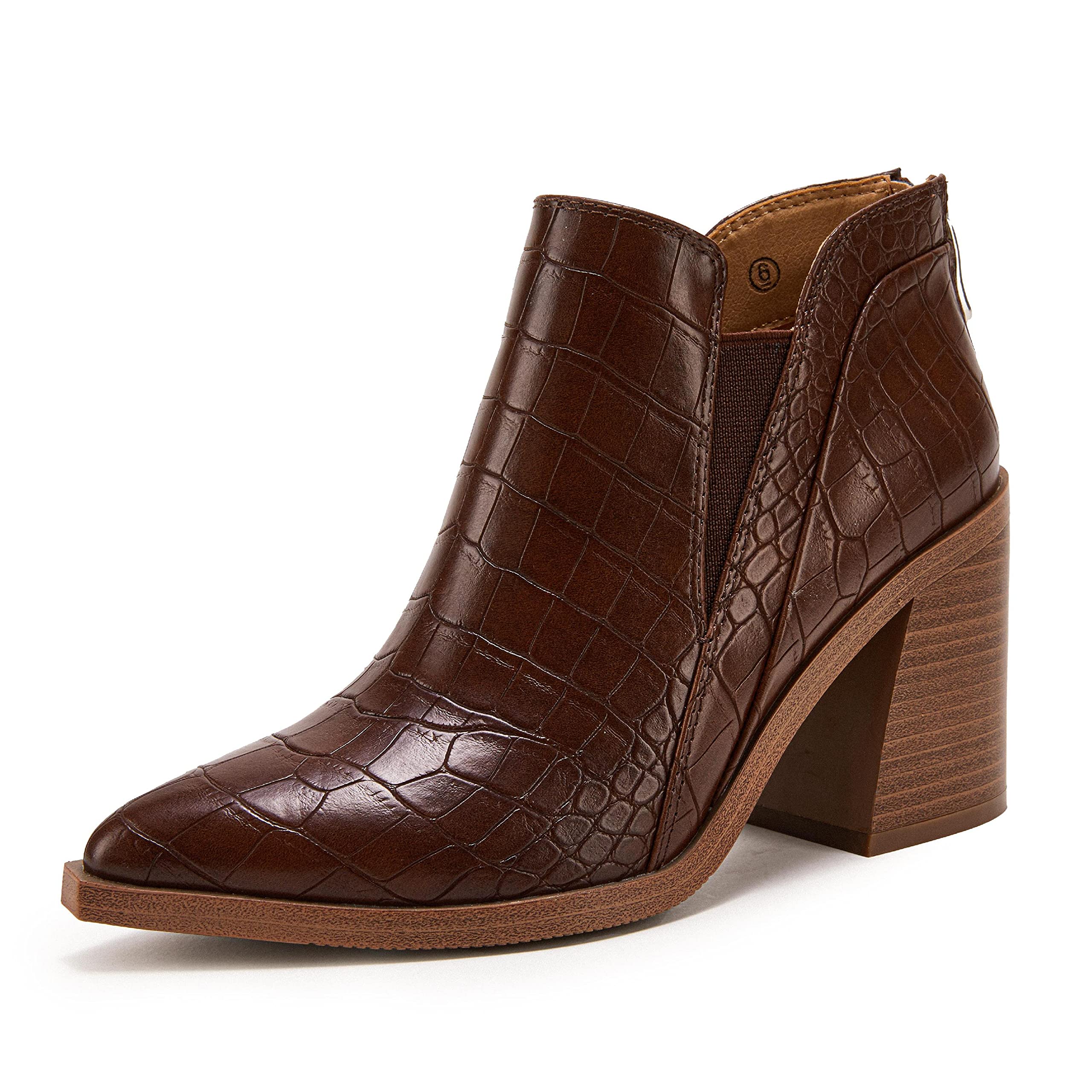 PiePieBuy Ankle Boots for Women Pointed Toe Ankle Booties Stacked Heel V Cut Back Zipper Chelsea Booties