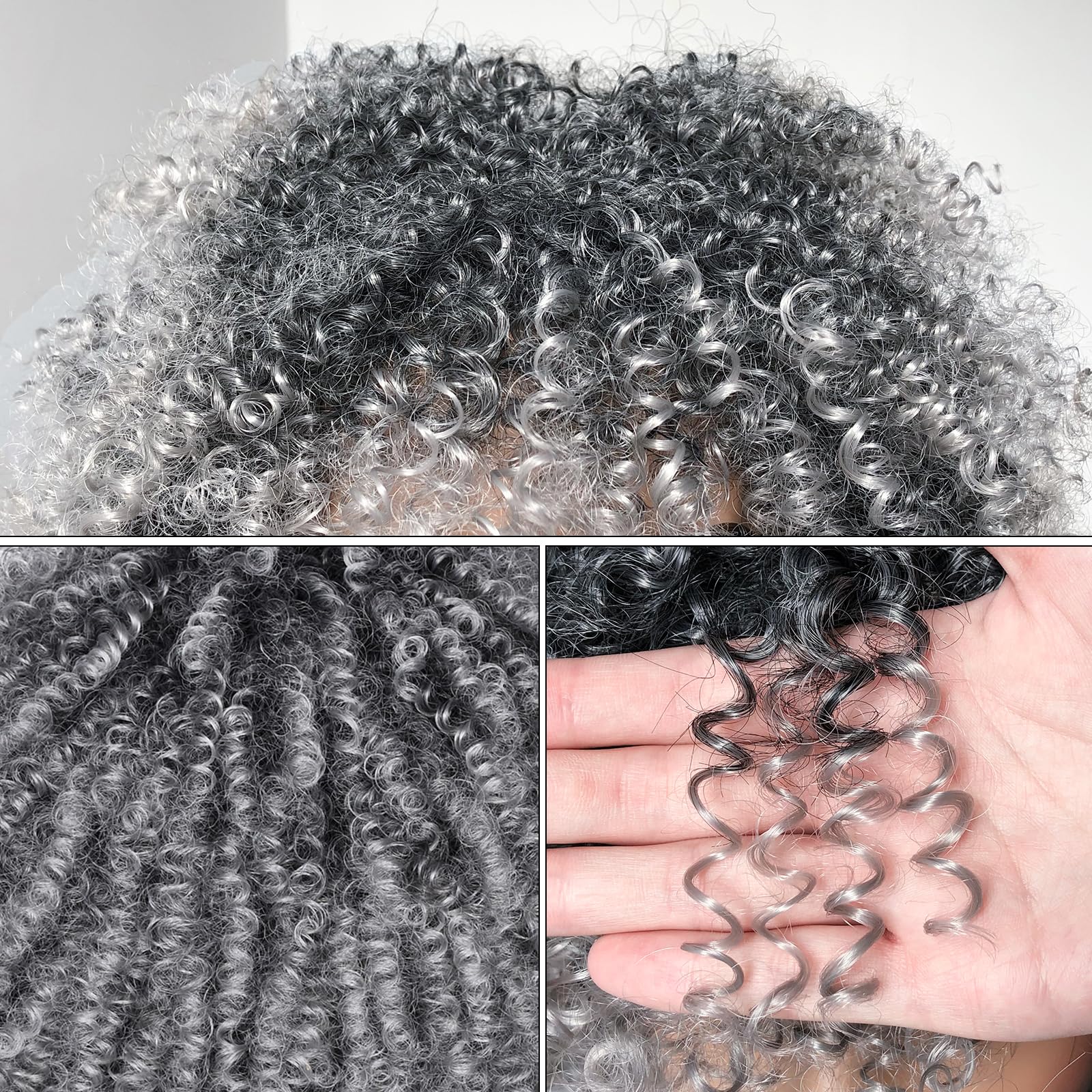 CoCrowns 10Inch Short Curly Afro Wigs with Bangs Bomb Afro Kinky Curly Wig for Black Women Synthetic Fiber Full Wig (Ombre Grey) - Image 3