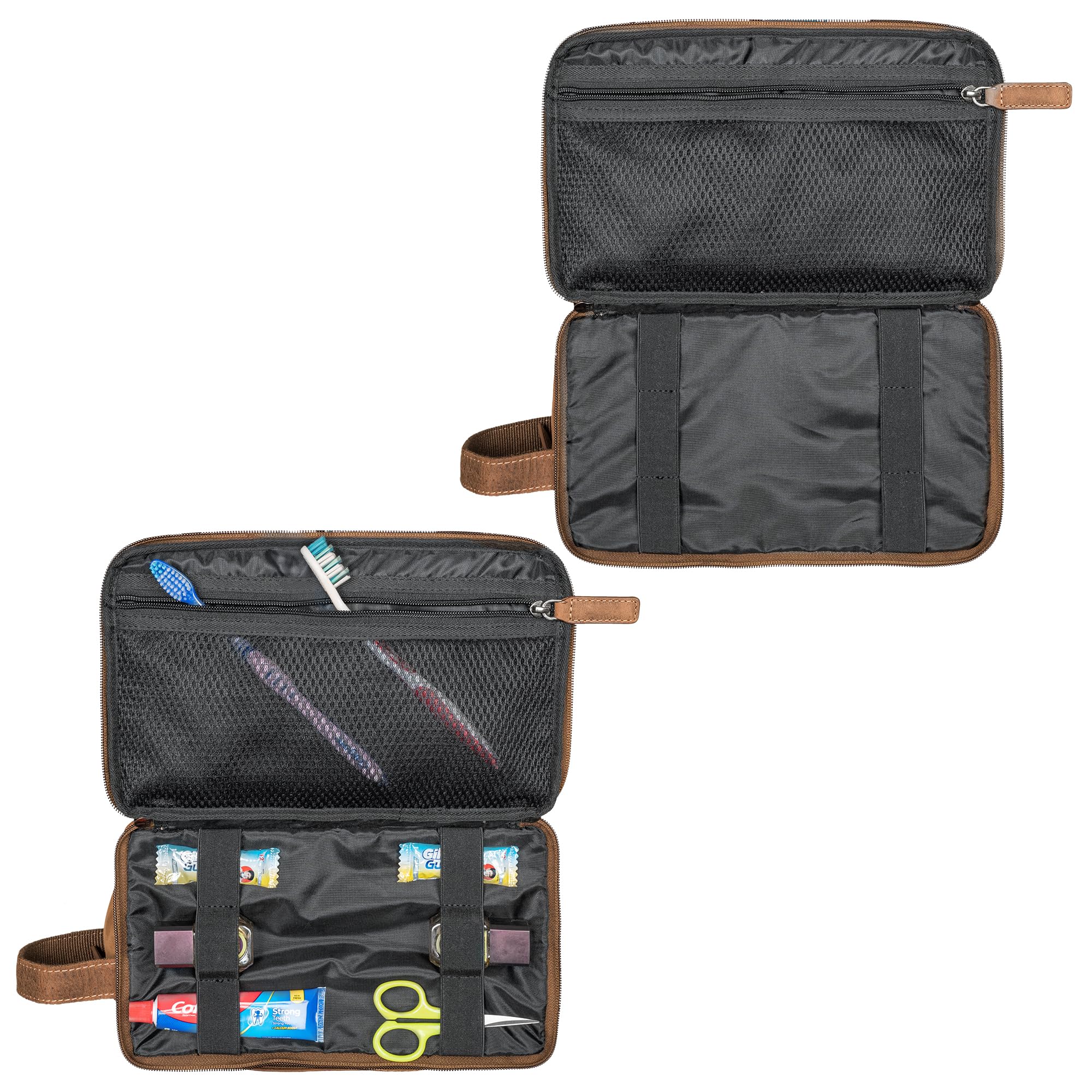 STILORD 'Marbella' Grande Neceser Maquillaje Cuero Auténtico Compartimentos y asa Impermeable Equipaje de Mano Piel Bolsa de Aseo Viaje Bolsa Baño Neceser Hombre Mujer, Color:Bergamo - marrón