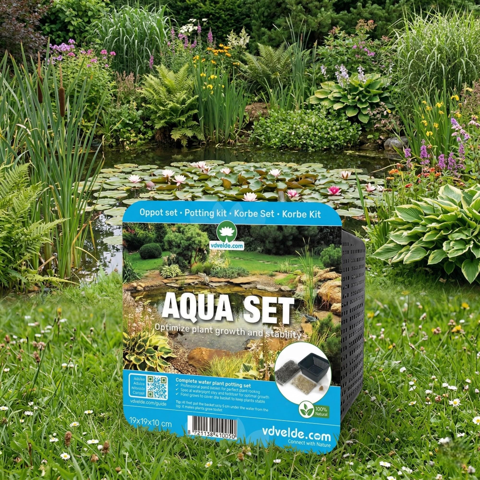 vdvelde․com - Aqua Set Kit de Plantación para Estanque, Pack de 3, sin Plantas, con Cesta, Sustrato, Tierra de Estanque, Abono y Grava, Accesorios 19x19x10 cm