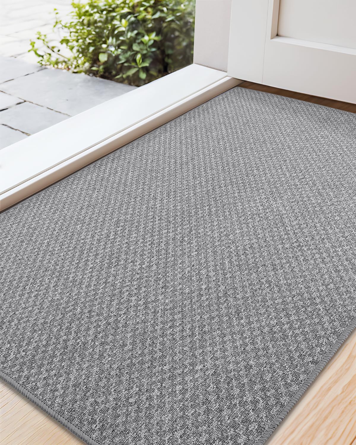 Color&Geometry Large Front Door Mat Indoor Entrance Rubber Backed, 32"x48" Indoor Door Mats for Entryway Non Slip, Dirt Trapper Double Doormat, Washable Front Door Rugs, Grey (Rolled-up NO Creases)