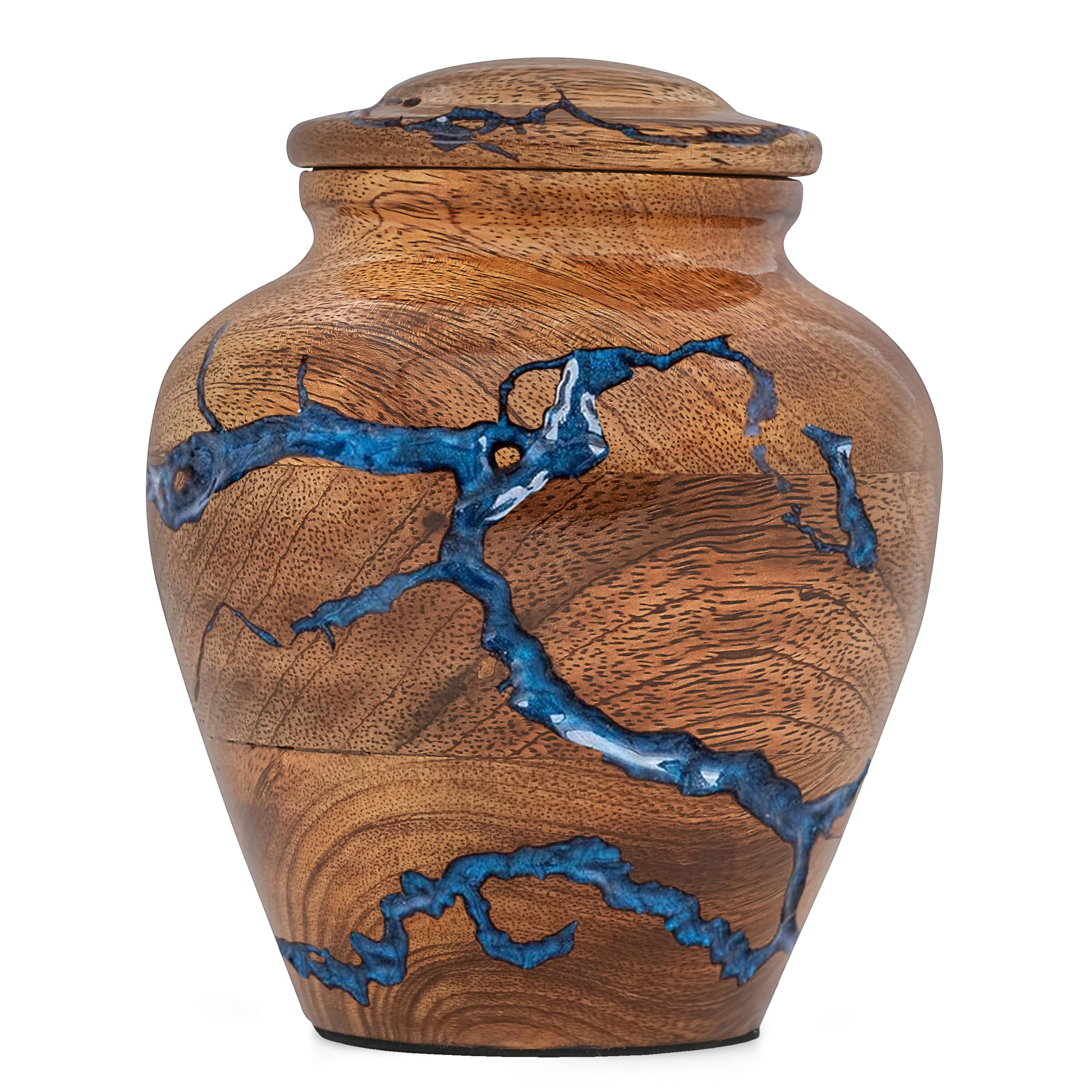 Brainmart Wooden Cremation Urns for Human Ashes – Blue Epoxy Resin Keepsake Urn, Decorative Memorial for Men or Women – Funeral Burial Urn, (Keepsake Small 20 Cu/in)