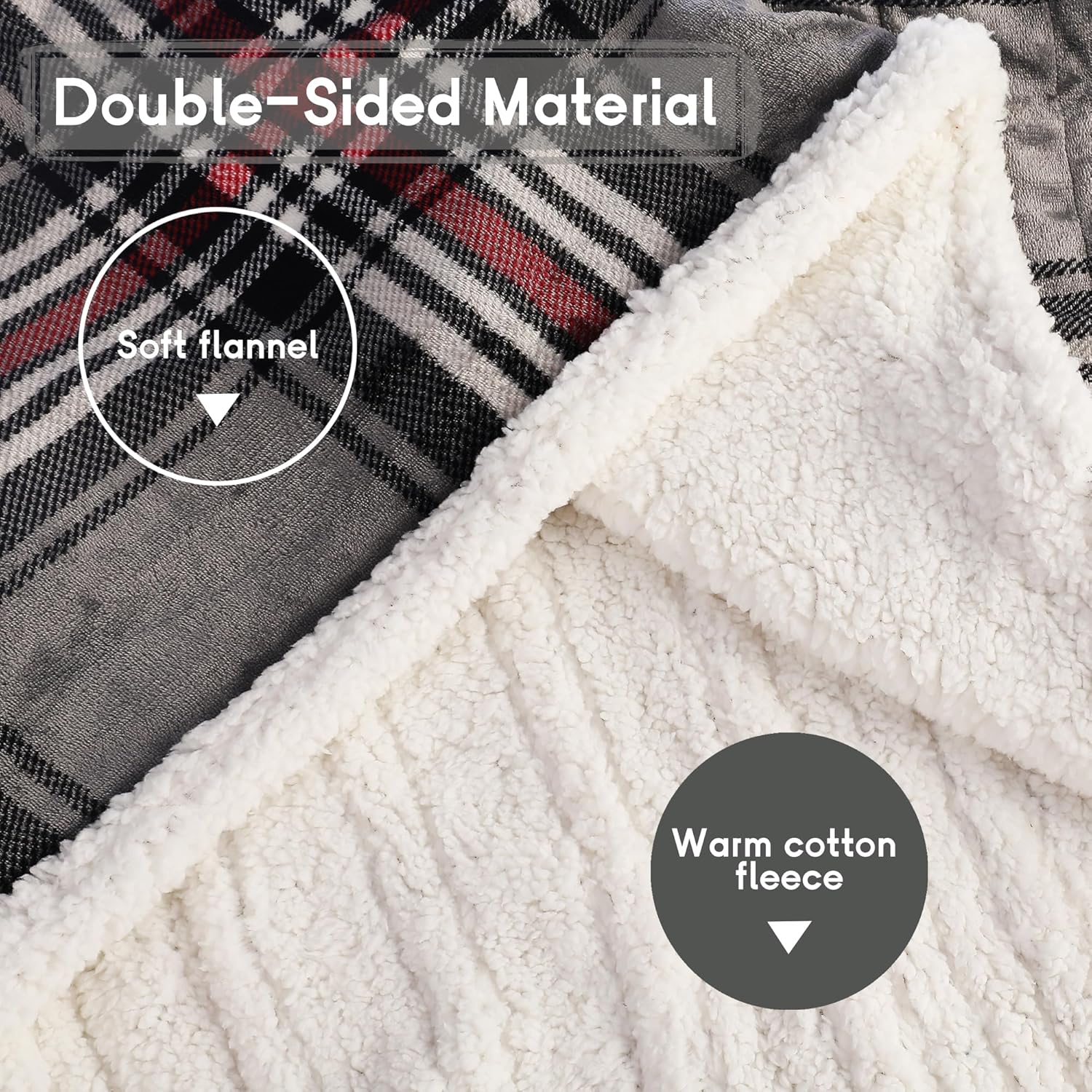 Heated Blanket Electric Blanket Full Size 72''x84'' with 10 Heating Levels, 12 Hour Auto Shut Off, Machine Washable, Flannel & Sherpa Soft Warming Blanket for Couch, Bed, Office - Gray & Red - Image 5