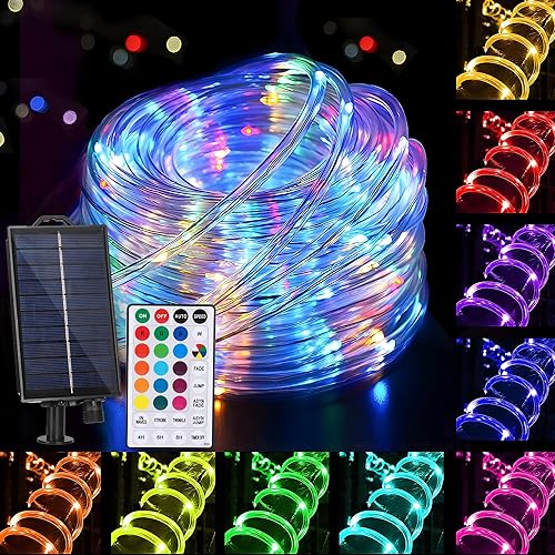 XEWEA - Guirnalda de luces solares para exteriores, 65 LED, 16 colores cambiantes, 20 modos, impermeables, forma de globo y control remoto, 39 pies,