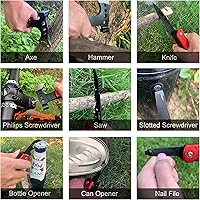 Vista 6 de RoverTac Hacha multiherramienta 11 en 1 – Equipo de camping con cuchillo, martillo, sierra, abridor de botellas, destornilladores – Herramienta