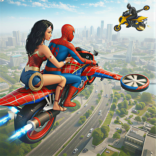 Superhero Flying Bike Mega Ramps Stunts Games: Spider hero ATV Quad Racing 3D: Free Kids Games: Best Motorcycle Games