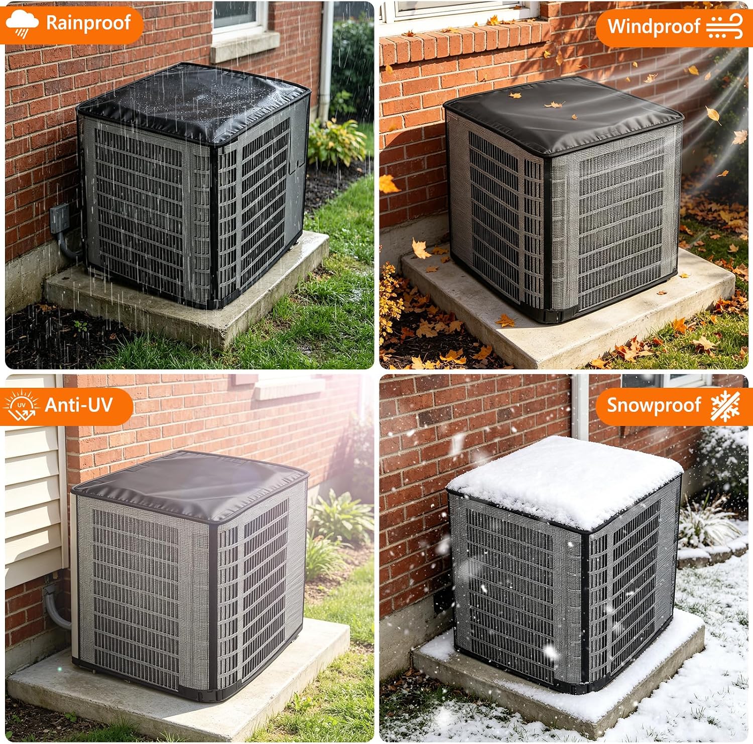 STARTWO 2 in 1 Full Mesh Air Conditioner Covers for Outside with Detachable Waterproof Fabric Top,All Season Outdoor AC Units Cover Against Leaves,Debris,Ice,Snow,28x28x32in