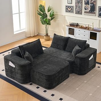 L Shaped Sectional Sofa, 104 Cloud Boneless Couch with Chaise, No Assembly Needed, Modern Chenille Modular Corner Sofa for Living Room,Black