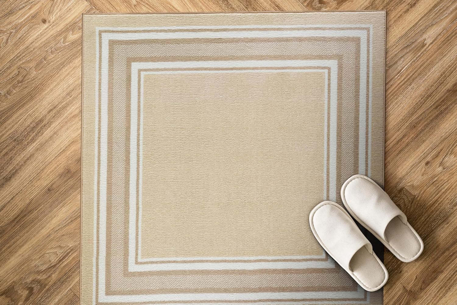 Luul Home Modern Bordered Non Slip Indoor Landing Mats for Living Room 3x3 Area Rugs for Kitchen, Rug for Bedroom, and Hallway, Stain Resistant Easy Cleaning Non Shedding Beige 3 x 3