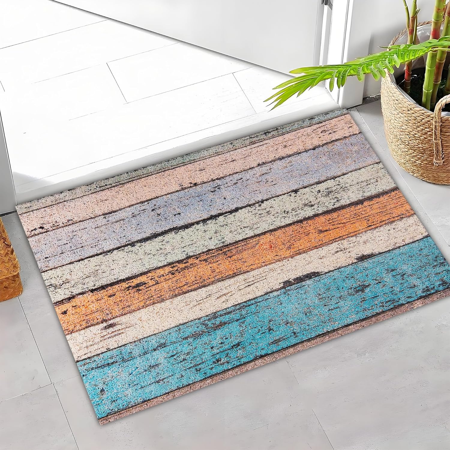 Darkyazi Colorful Door Mat 23.6" x 35.4" Waterproof and Stain-Resistant Front Door Mat, Low-Profile Floor Mats, PVC Non-Slip Doormat for Outdoor/Indoor Entrance/Kitchen(Colored Floor)