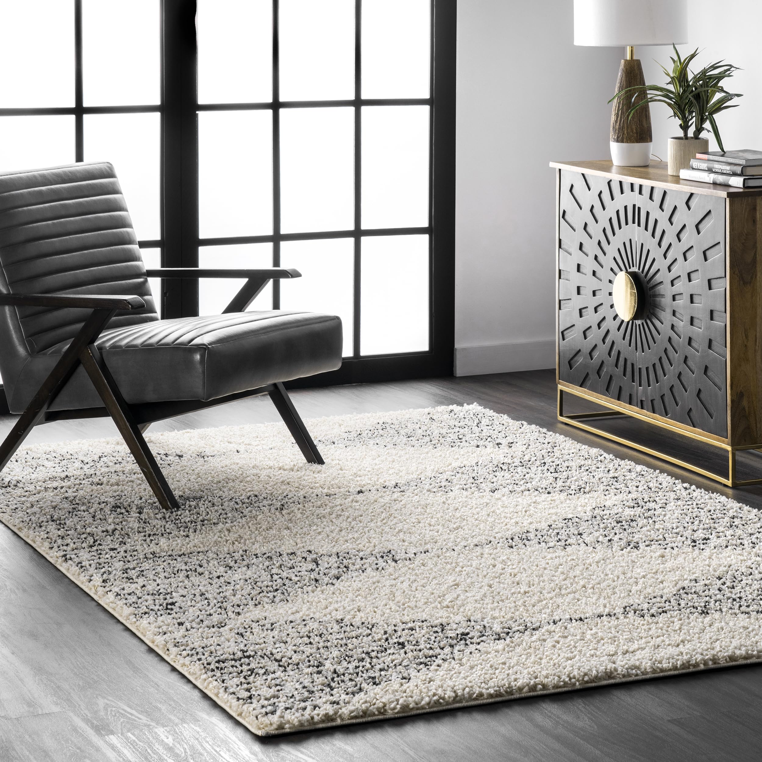 Scarlette Abstract Diamond Shag Area Rug, 5x8, Off-white