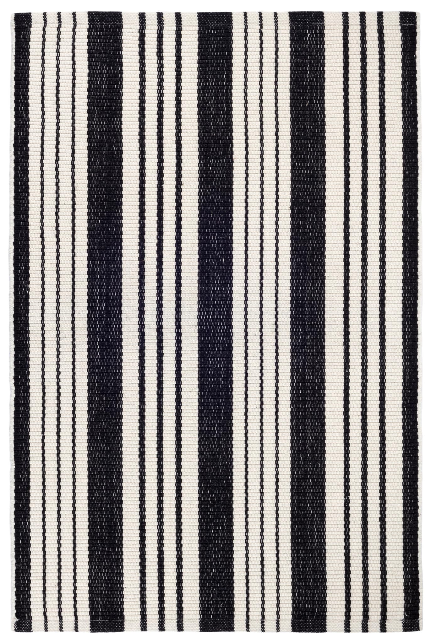Dash and Albert Birmingham Black Handwoven Indoor/Outdoor Rug, 3 X 5 Feet, Black Stripe Pattern - Premium Luxury Hotel Quality Soft Breathable