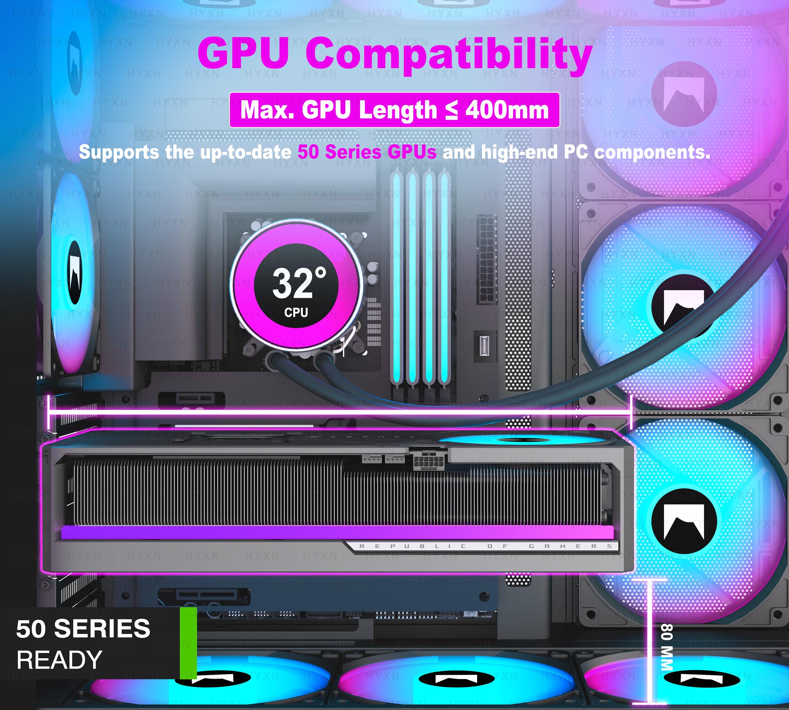 H2(2026) HYXN PC Gehäuse ATX mit 8 Lüfter(6X140 und 2X120) Groß Dual Kammer Mid-Tower Computer Gehäuse Airflow Gaming PC-Gehäuse,Unterstützt 420mm-Wasserkühler,Gaming Gehäuse (Schwarz, H2)