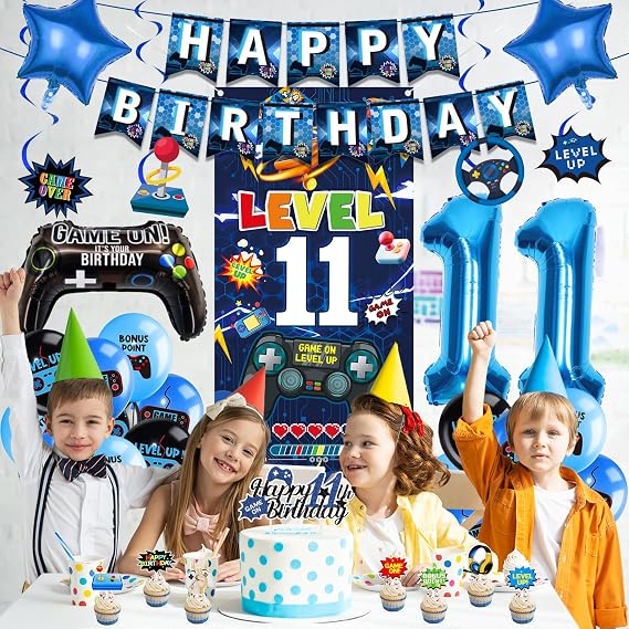 Gaming 11th Birthday Decorations Boys - 41 PC Blue Game Theme Set