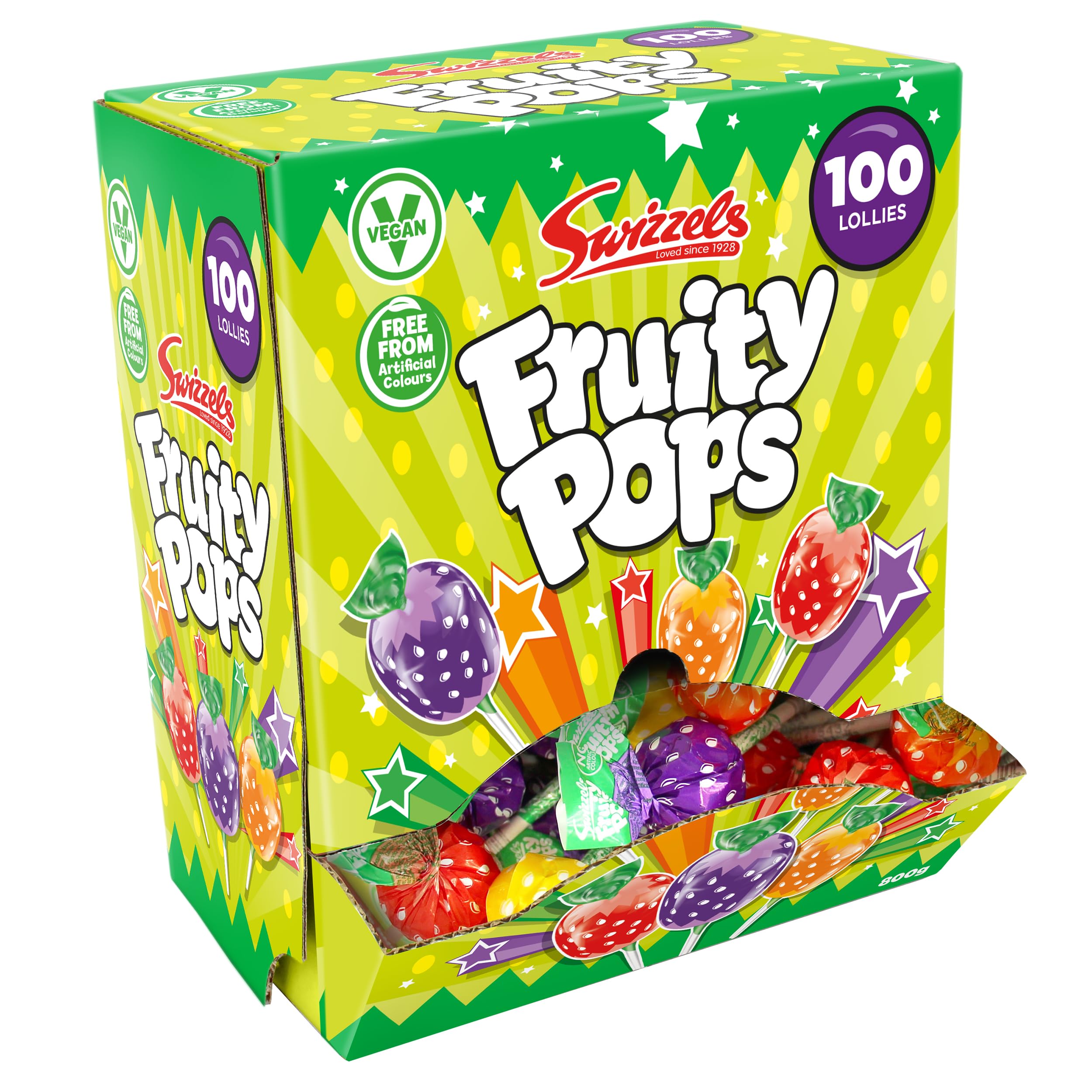 Swizzels Fruity Pops Dispenser Box, Vegan Friendly Sweets, (100 Lollipops per Box)