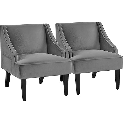 Yaheetech Living Room Chair, Accent Chair with Storage Side Pocket, Armchair with Wide Seat and Rubberwood Legs for Living Room Bedroom Reception Room, Gray, Set of 2