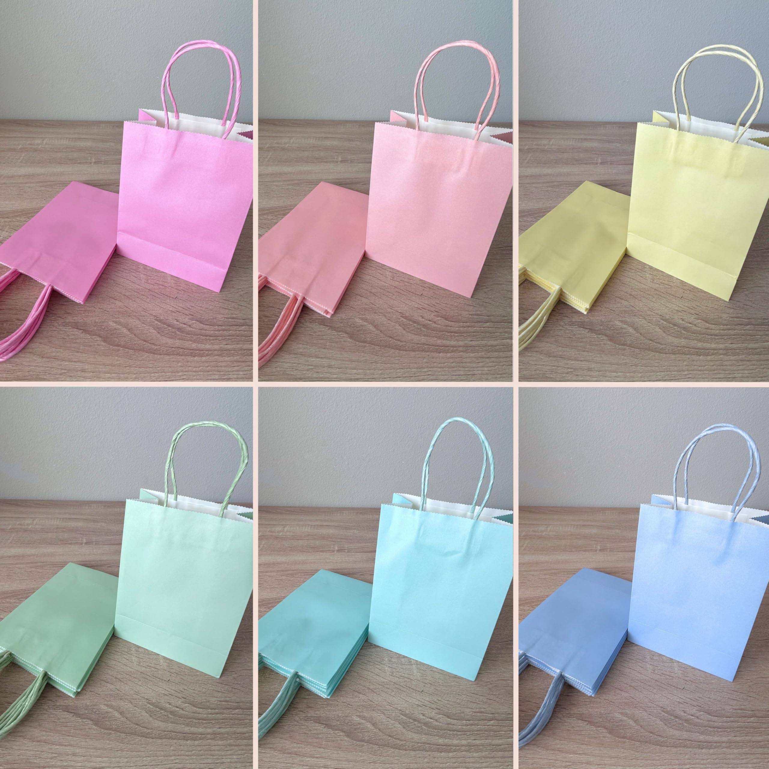 Bon et Beau Bolsas de regalo de papel arcoíris pastel, 30 paquetes, 6 colores surtidos, 5.9 x 8.25 x 3.15 pulgadas, pequeñas bolsas de papel kraft con asas, perfectas para cumpleaños, baby showers