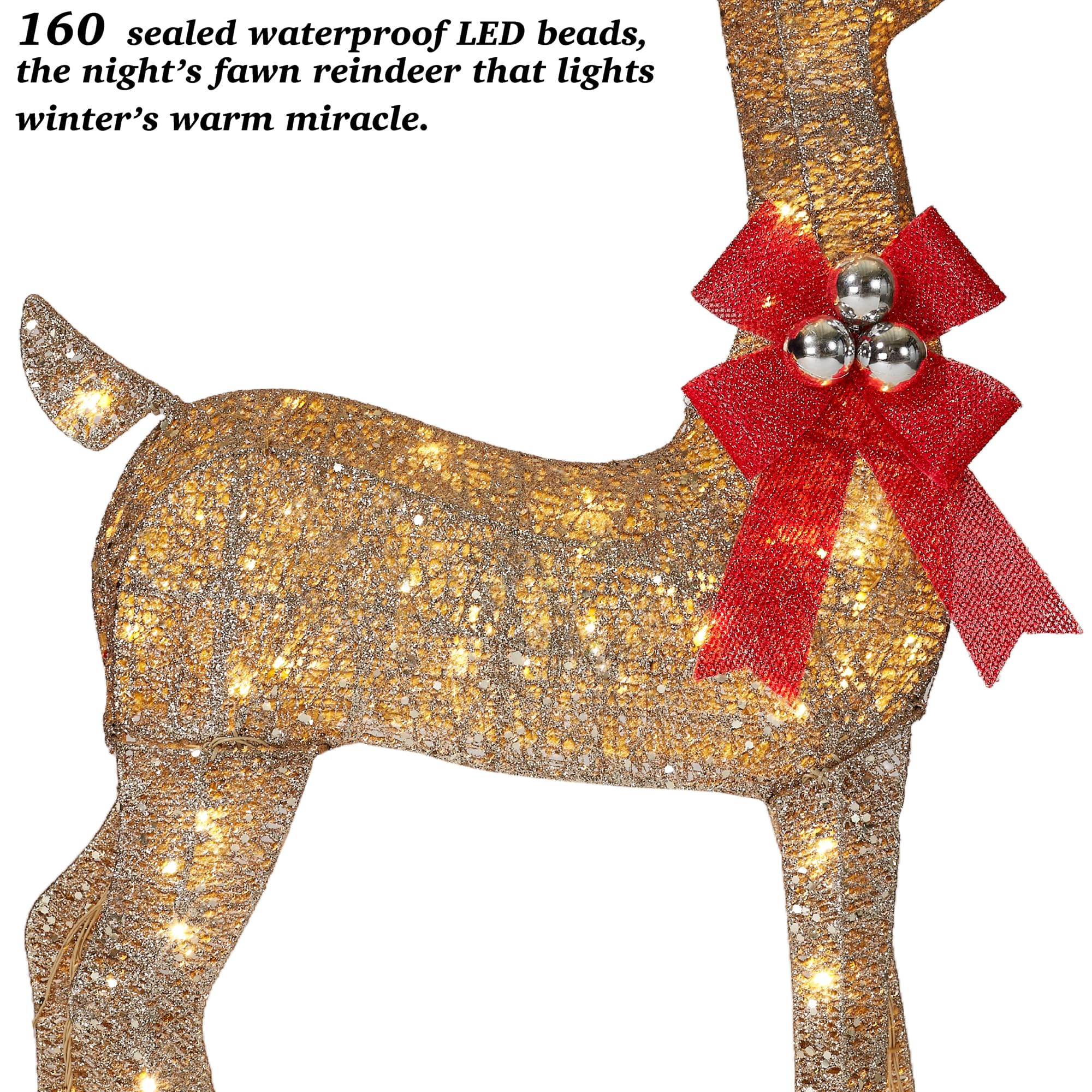132 cm 3D Gold Groß beleuchtet Weihnachten Rentier & Schlitten Dekorationen 2 Stück Outdoor Urlaub Dekorationen Rentier Set mit 160 warmweißen LEDs Große Hofanzeige für Garten Schaufenster
