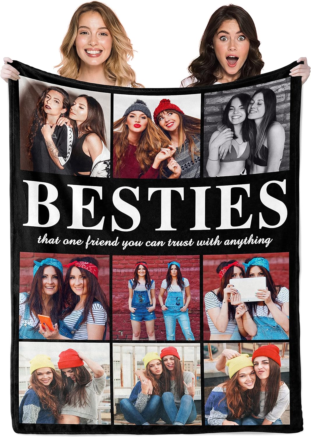 Ship Next Day, Best Friends Birthday Gifts for Women, Personalized Blanket with Photo, Custom Best Friend Blanket, Friendship Gifts for Women Friends, BFF Unique Besties Gifts