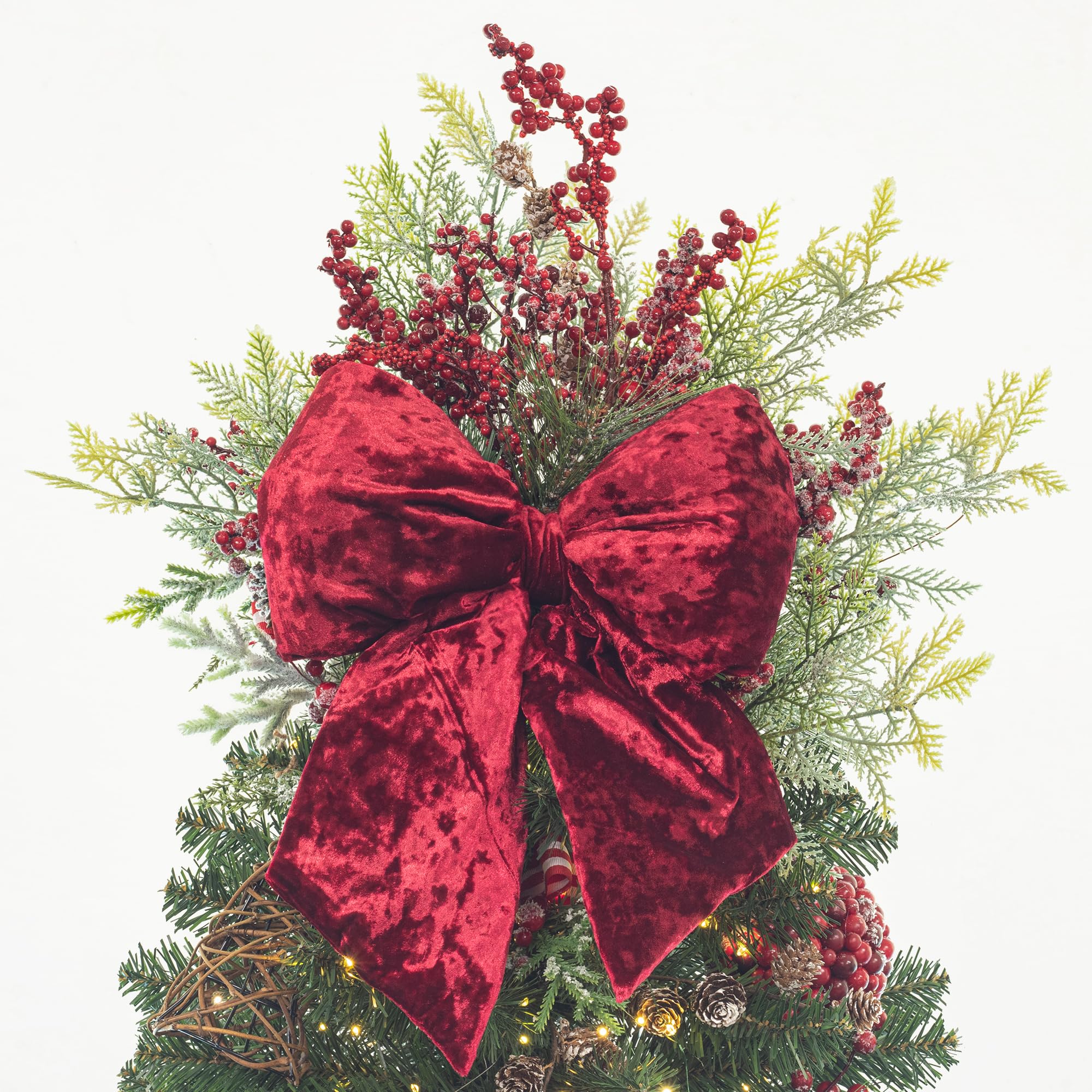 KI Store Bungundy Large Plush Velvet Bows 30cm Christmas Bow Tree Topper for Christmas Tree Decoration Door Window Decor - Image 3