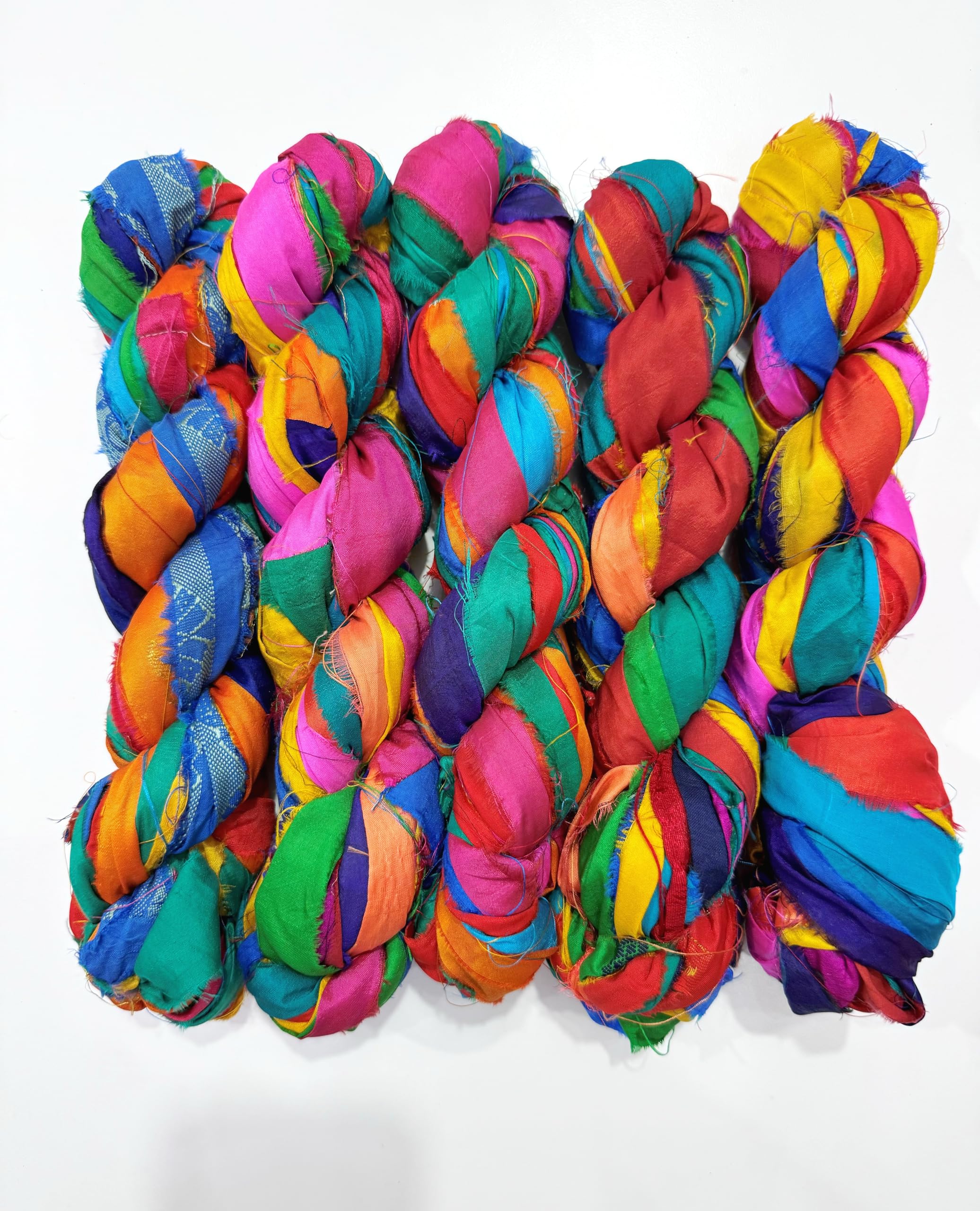 Hilo de cinta de seda Sari multicolor de 50 yardas texturizado para costura creativa y gancho