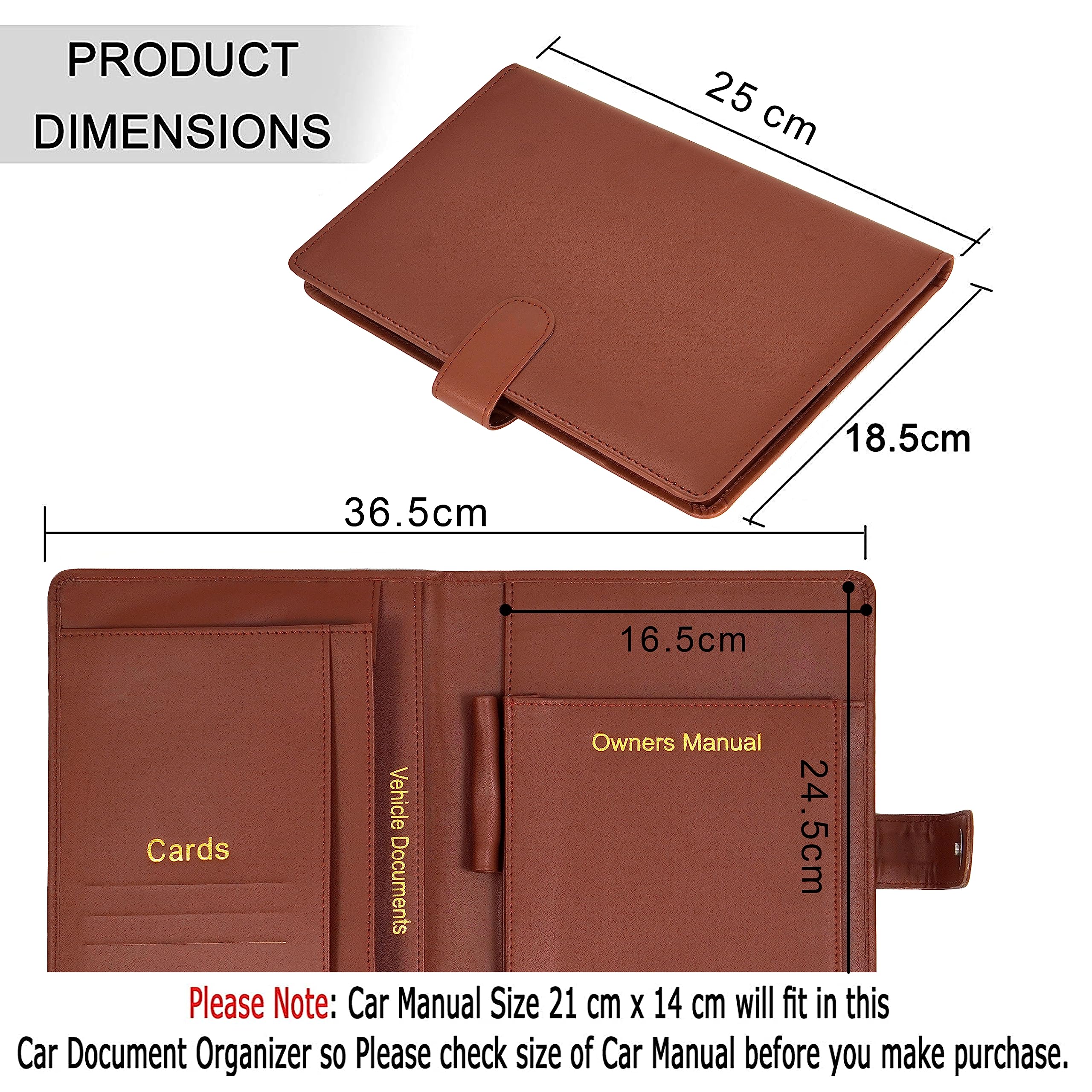 Storite Car Document Holder | Durable Leather Owner Manual Holder (Brown)