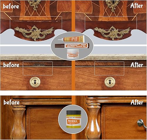 Miniatura 2 de REALINN Kit de reparación de muebles de madera, juego de 28 marcadores de retoque, rellenos con masilla de madera, reparación de arañazos, grietas,