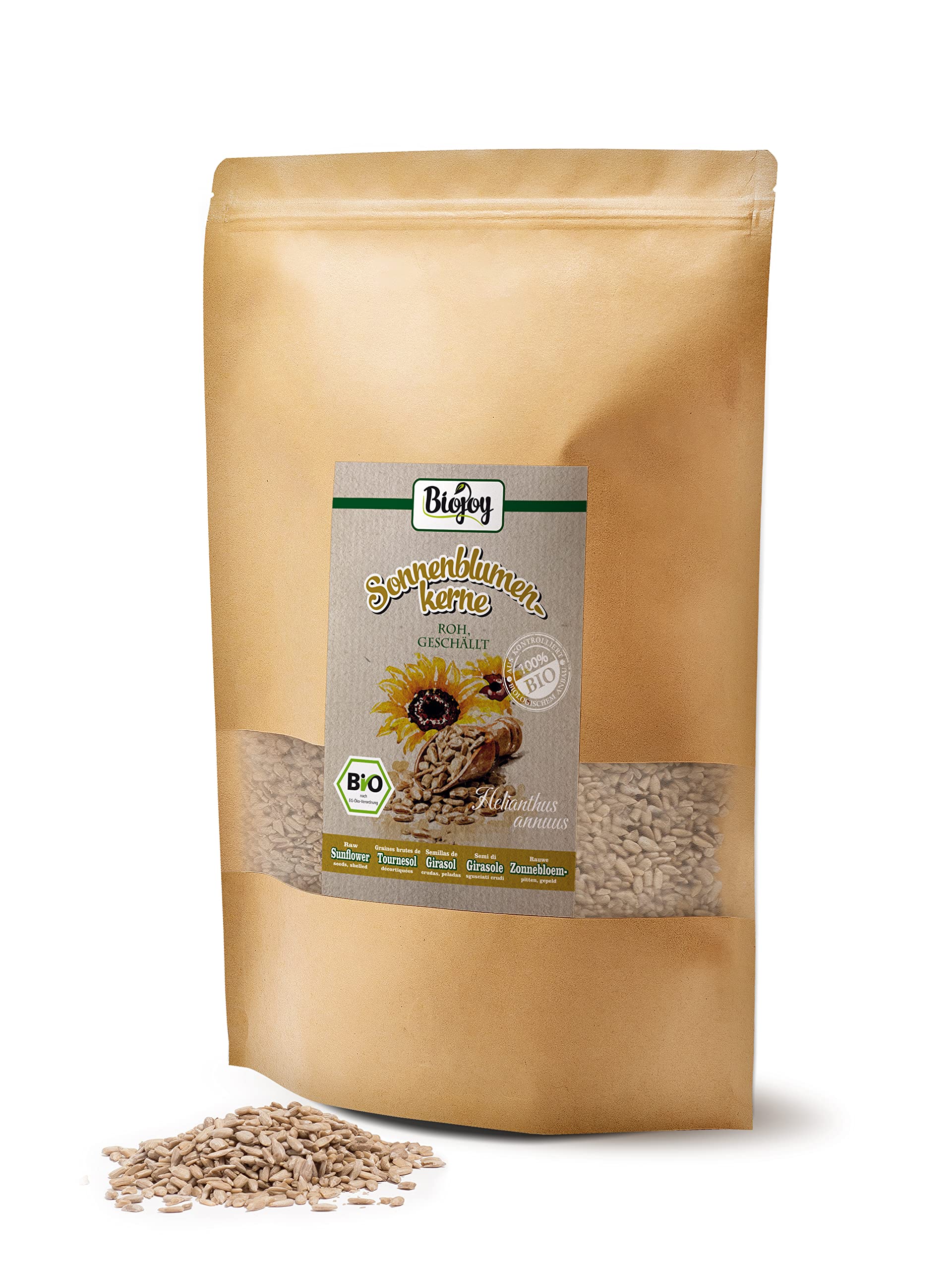 Biojoy Semillas de Girasol Orgánicas (1,5 kg), peladas, crudas y sin sal