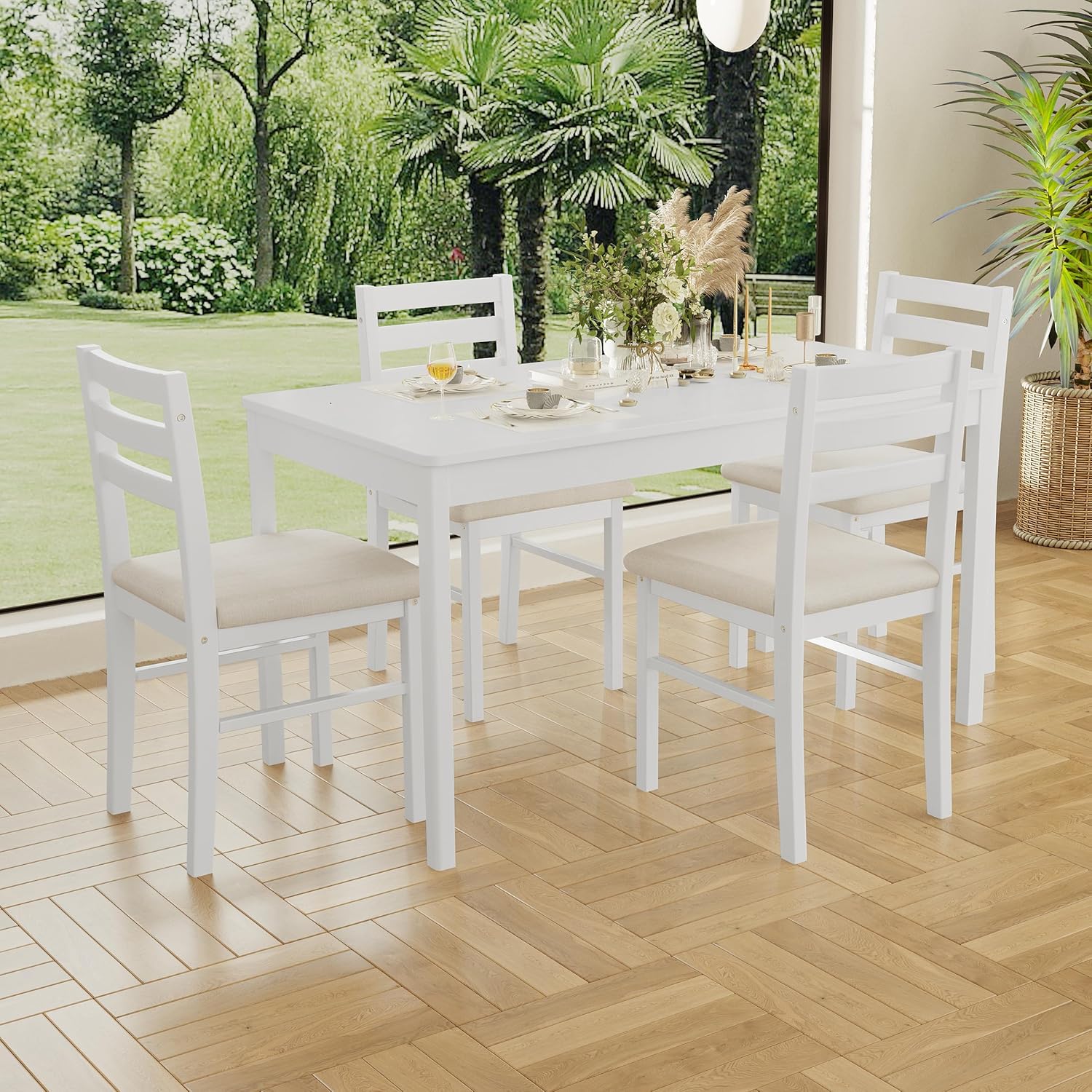 5-Piece Solid Wood Indoor Modern Rectangular Dining Table