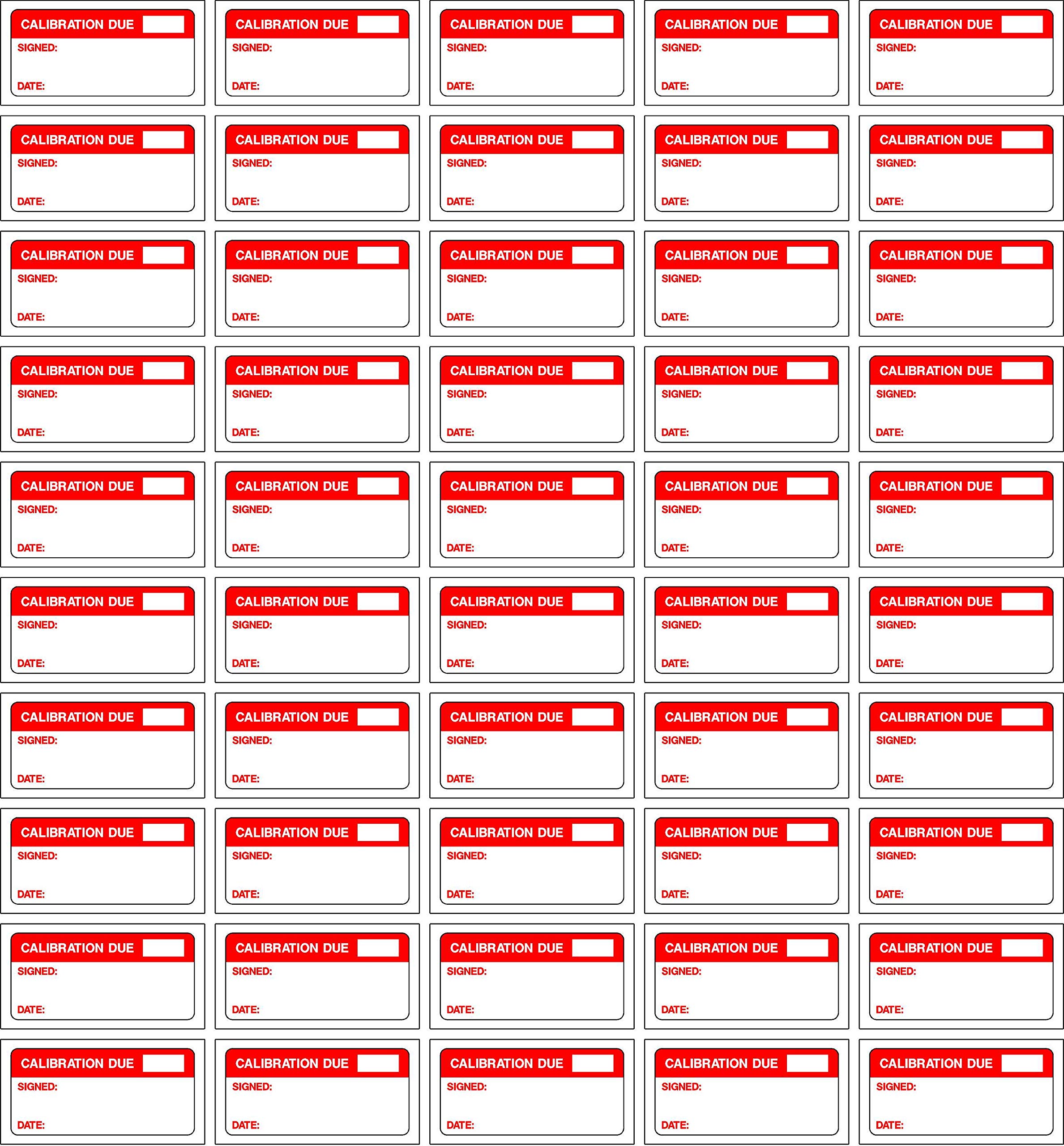 Quality control labels Calibration due signed and date - 50 Stickers 40mm x 20mm