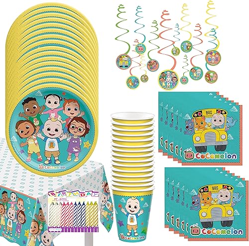 Cocomelon - Paquete de suministros para fiesta de 16 años suministros para fiesta de cumpleaños de Cocomelon, platos de Cocomelon, servilletas,