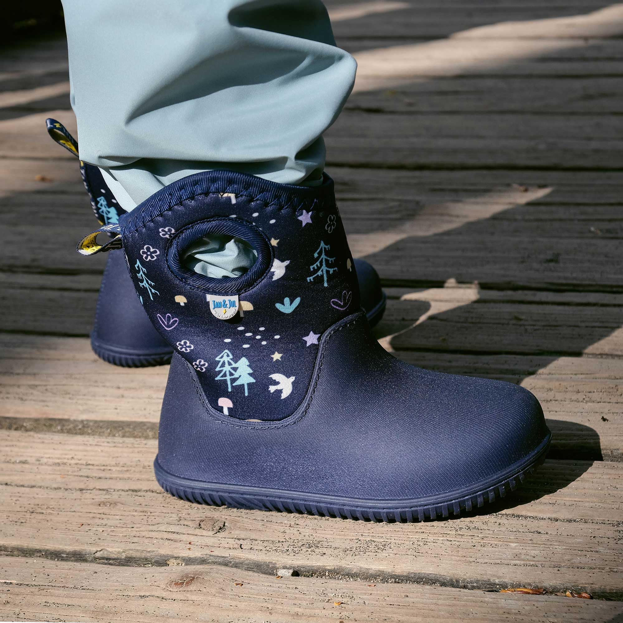 Jan & Jul Wasserdichte isolierte Regenstiefel für Mädchen mit Sherpa-Fleece-Futter (Navy-Wald, EU Größe 25)