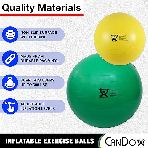 Miniatura 3 de CanDo Pelota de ejercicio inflable, color rojo de 21.7 pulgadas, pelota de estabilidad antideslizante duradera extra gruesa para entrenamientos de