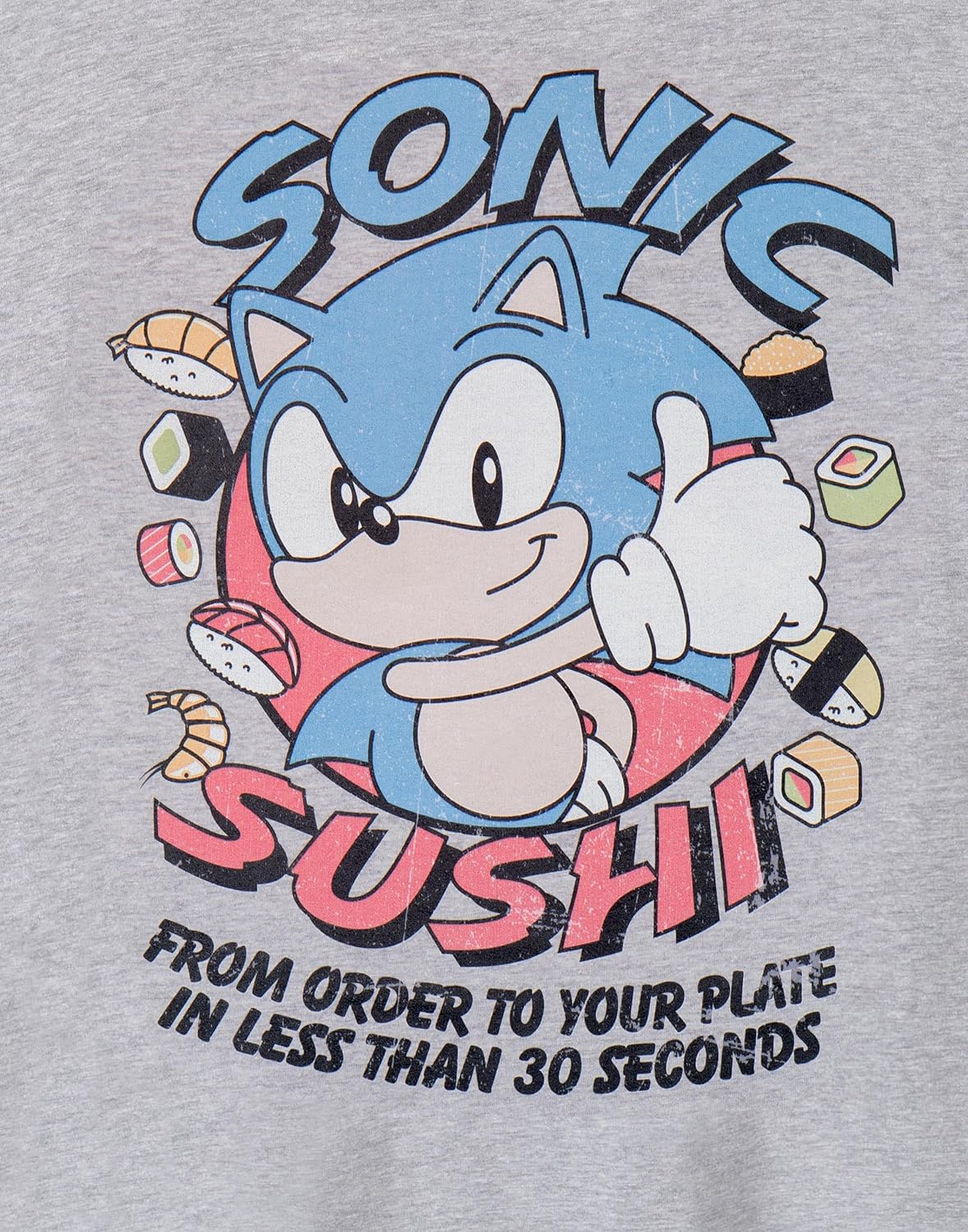 Sonic The Hedgehog Mens T-Shirt | Sonic Sushi Short Sleeve Grey Graphic Tee for Adults | Gaming Merchandise Gift for Him image 4