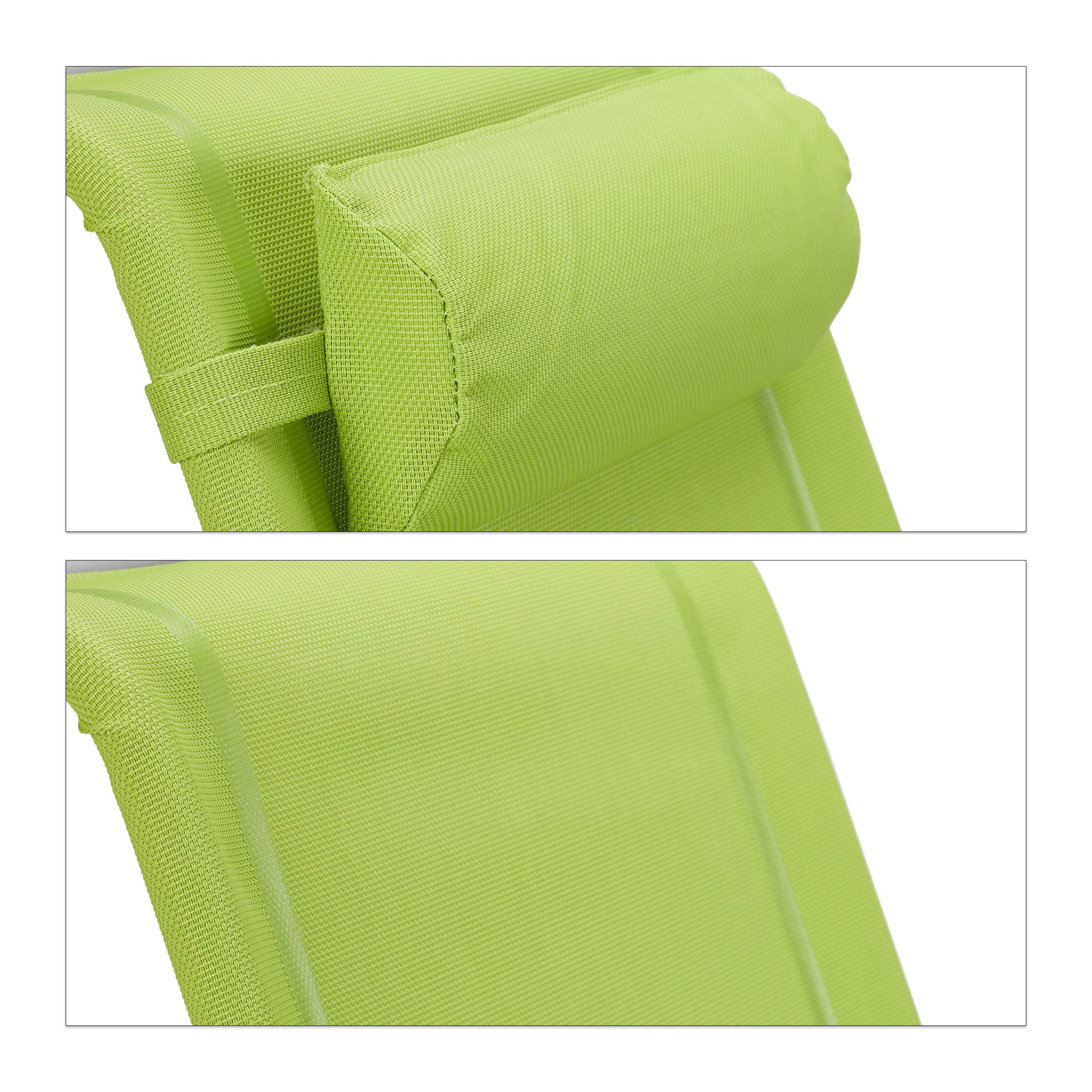 Relaxdays Sedia Pieghevole, Poggiatesta, Apribottiglia, Braccioli Regolabili, 120 kg, Plastica, Acciaio, Verde