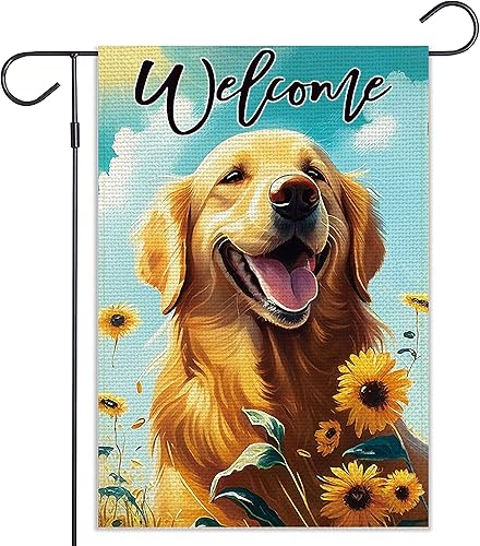 Balgardekor Bandera de jardín Golden Retriever de perro de verano de doble cara, diseño de girasol, floral, decoración de patio al aire libre, 12 x Balgardekor Bandera de jardín Golden Retriever de perro de verano de doble cara, diseño de girasol, floral, decoración de patio al aire libre, 12 x