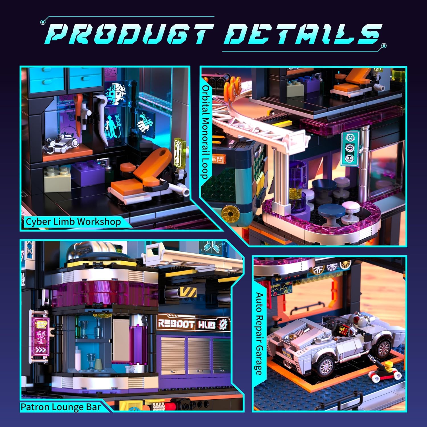 Cyberpunk Repair City Building-Bricks Set with Future Sports Car, Future City Modular Buildings Set Display Idea for Adults and Sci-fi Lovers, Creative Gift for Adults 2098pcs