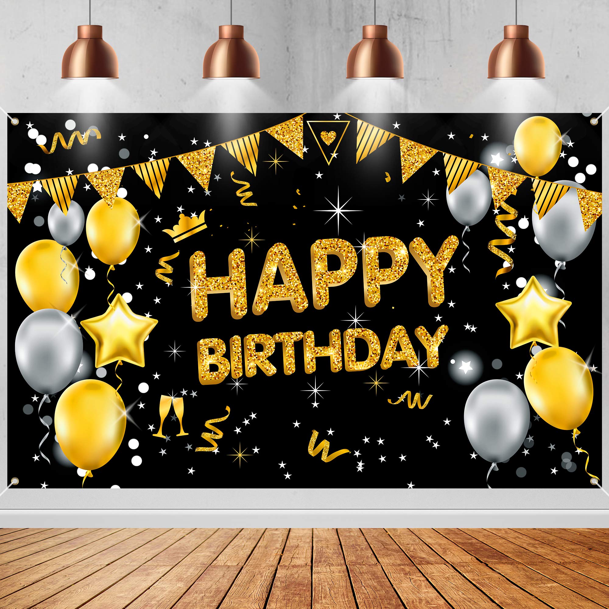 Buy Happy Birthday Decorations for Men Women Black & Gold Happy