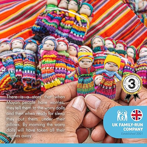 Miniatura 4 de Thorness Juego de 4 muñecas guatemaltecas hechas a mano con una colorida bolsa de almacenamiento hecha a mano