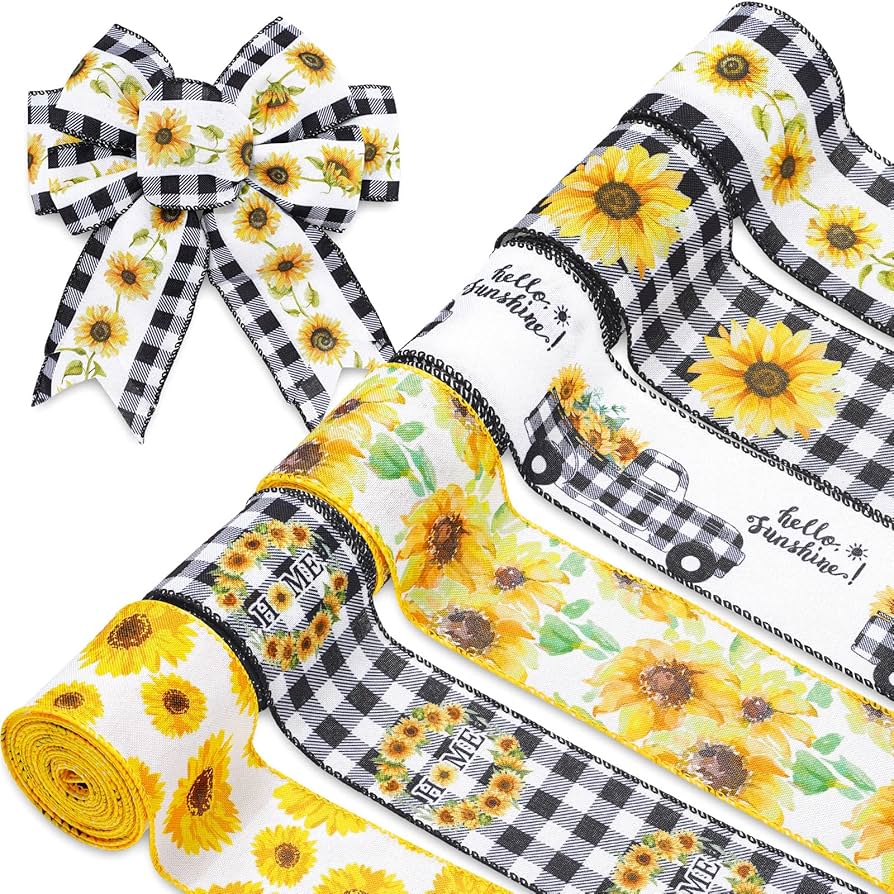 sunflower ribbon品 Amazon.com: Whaline 36 Yard Sunflower Wired Edge Ribbon 6