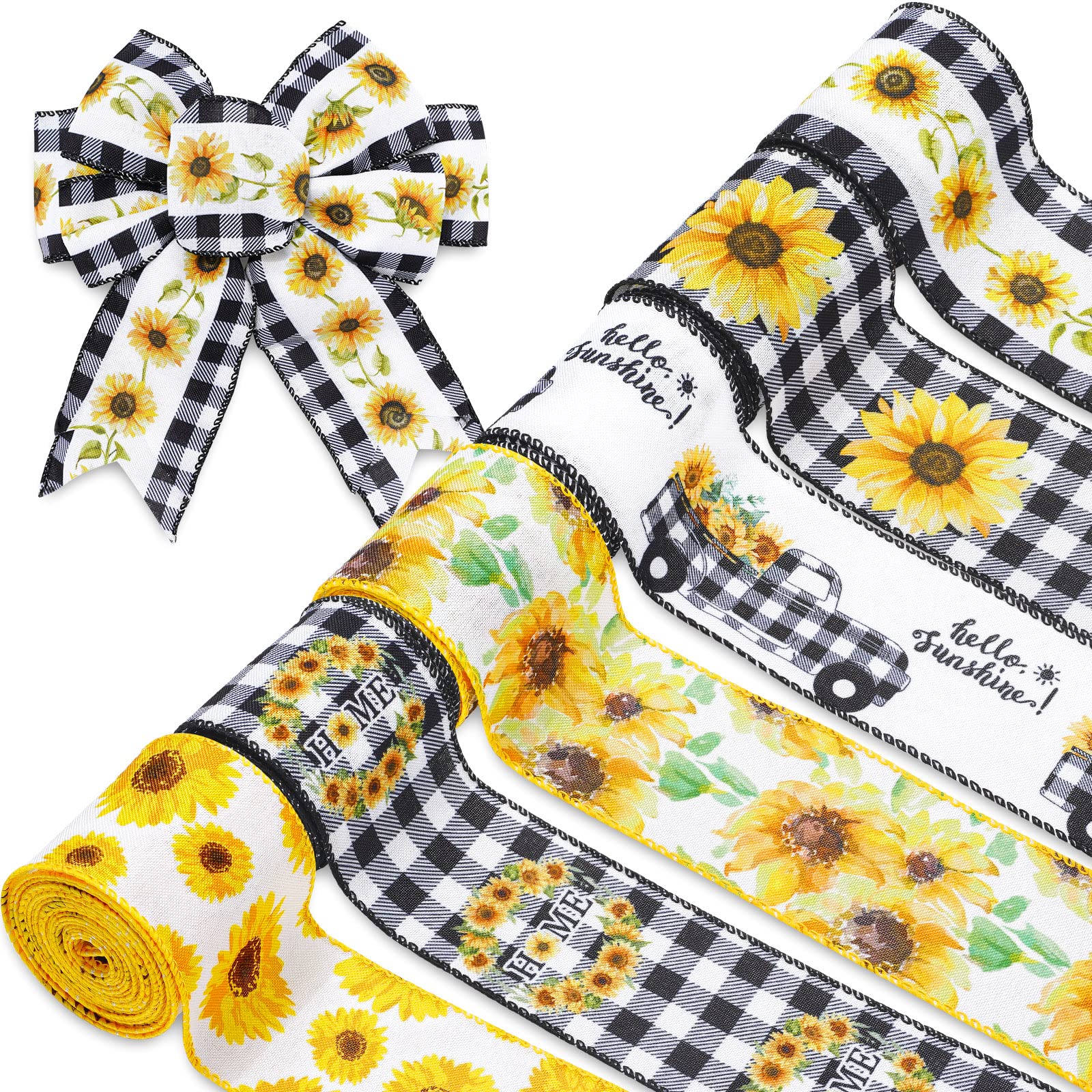 sunflower ribbon品 Amazon.com: Whaline Summer Sunflower Wired Edge Ribbon 10
