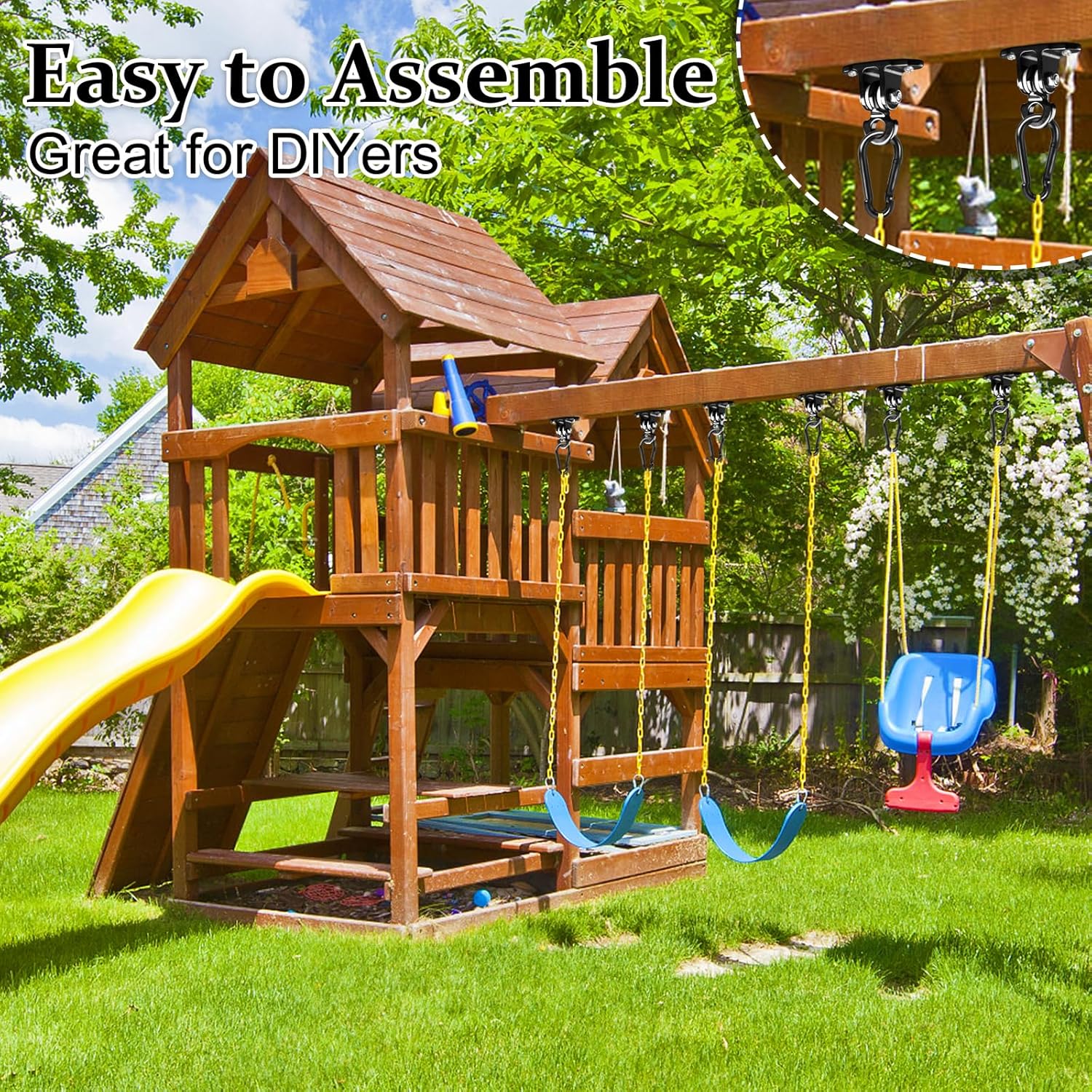 2400 lb Capacity Heavy Duty Swing Hangers Screws Bolts for Wooden Sets Playground Porch Patio Yoga Seat Trapeze Indoor Outdoor & Hanging Snap Hooks Black of 2