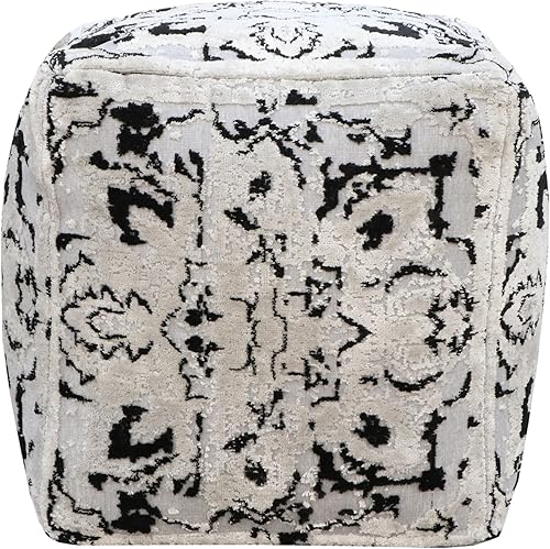 Miniatura 2 de Alina - Puf otomano tapizado de viscosa en dos tonos, diseño abstracto y cuadrado, moderno de transición, color negro