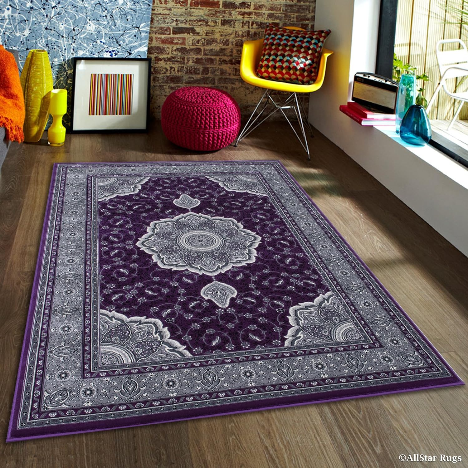5x8 Rectangular Rug Amazon.com: Allstar 5x8 Raspberry Traditional Rectangular Accent Rug ...