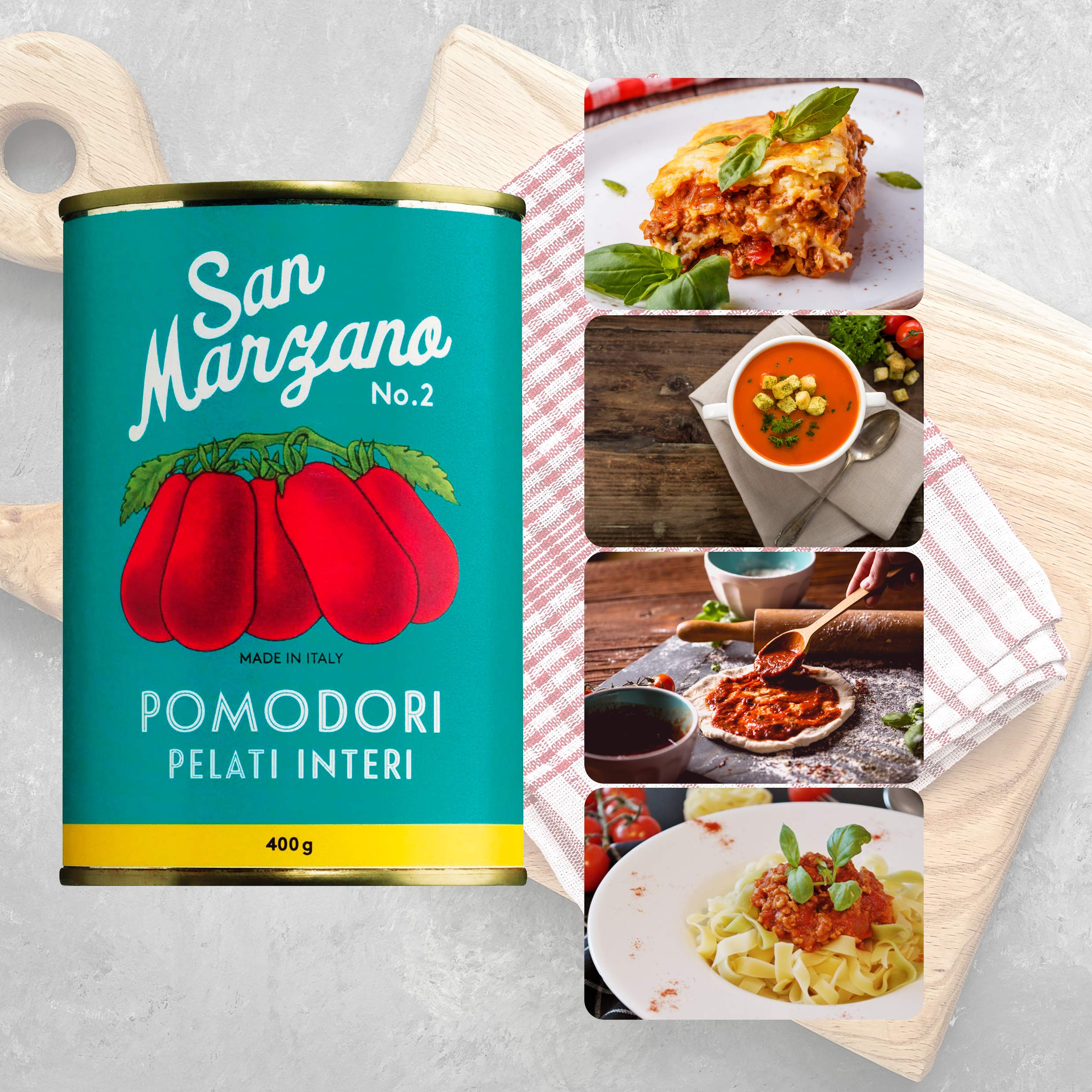DELICRET - 6x 400g - San Marzano Tomate aus Kampanien"Das rote Gold" | Ganze, geschälte Tomaten im eigenen Saft | +GRATIS DELICRET Oma Rezepte | Zutaten je Dose: Tomaten (65%), Tomatensaft)