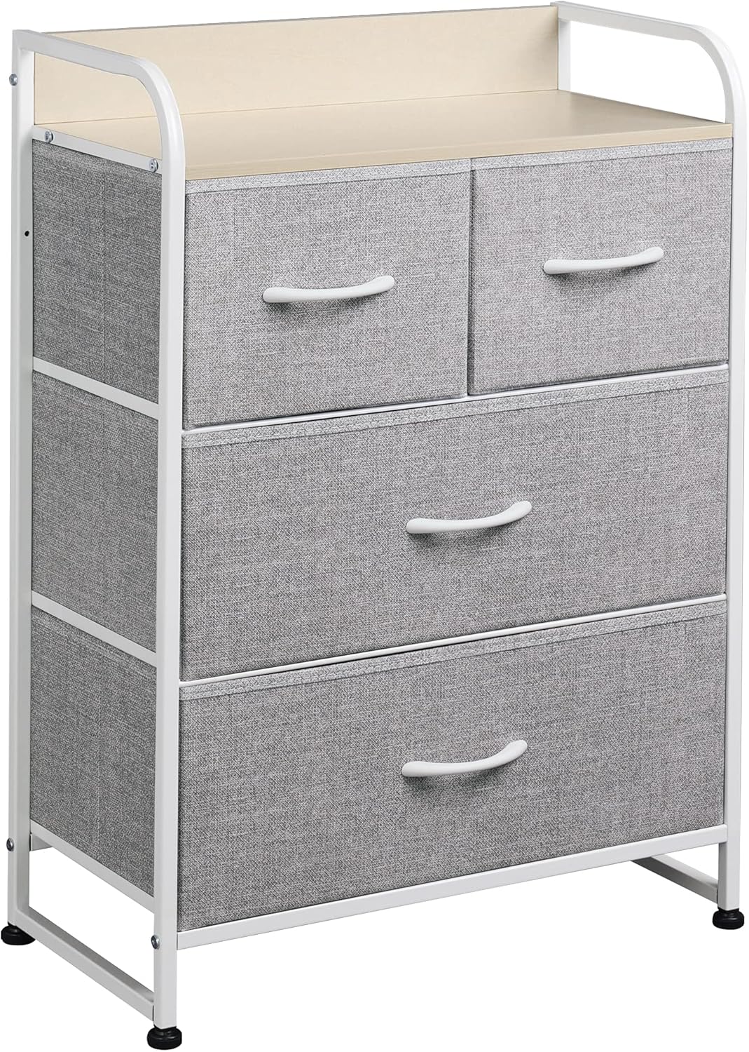 WLIVE Fabric Dresser with 4 Drawers, Storage Chest for Bedroom, Hallway, Nursery, Entryway, Closets, Tower Organizer with Sturdy Metal Frame, Wood Tabletop, Easy Pull Handle, Light Gray & White Maple : Baby