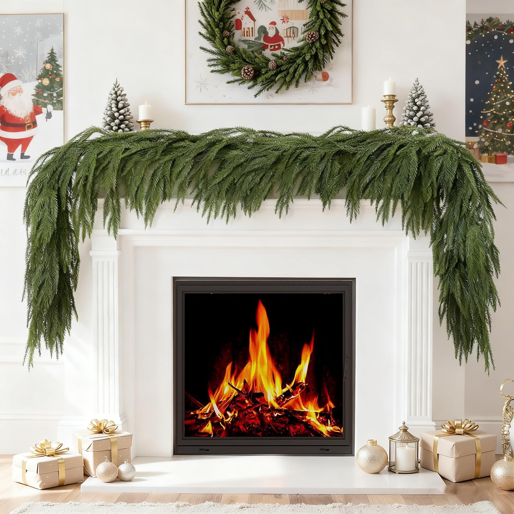 Photo 1 of 1 Pack 9FT Artificial Norfolk Pine Garland, Realistic Faux Greenery with Pine Cones for Christmas Mantel, Table, Wall, Stair, Indoor & Outdoor Holiday Décor (1, 9FT)