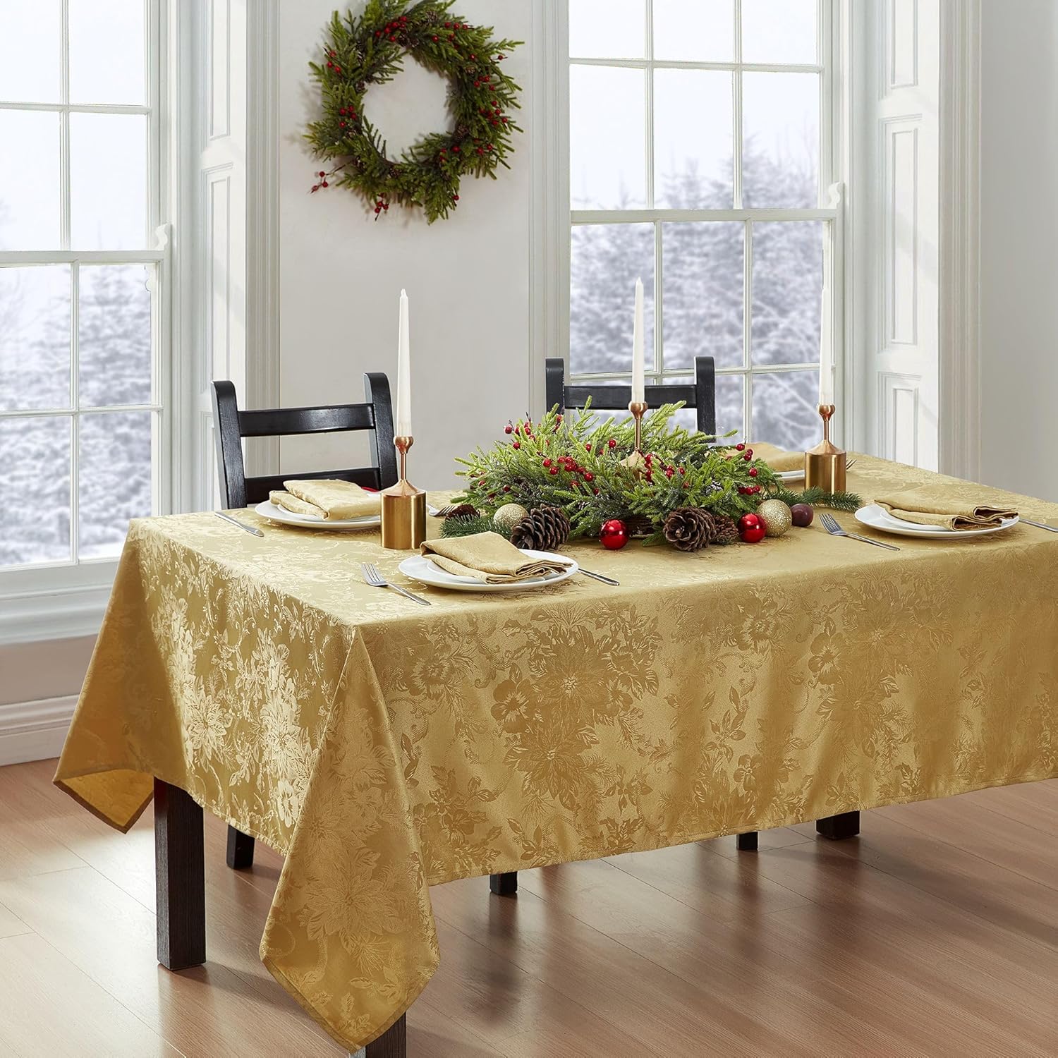 Gold Jacquard Holiday Tablecloth 60" x 144"