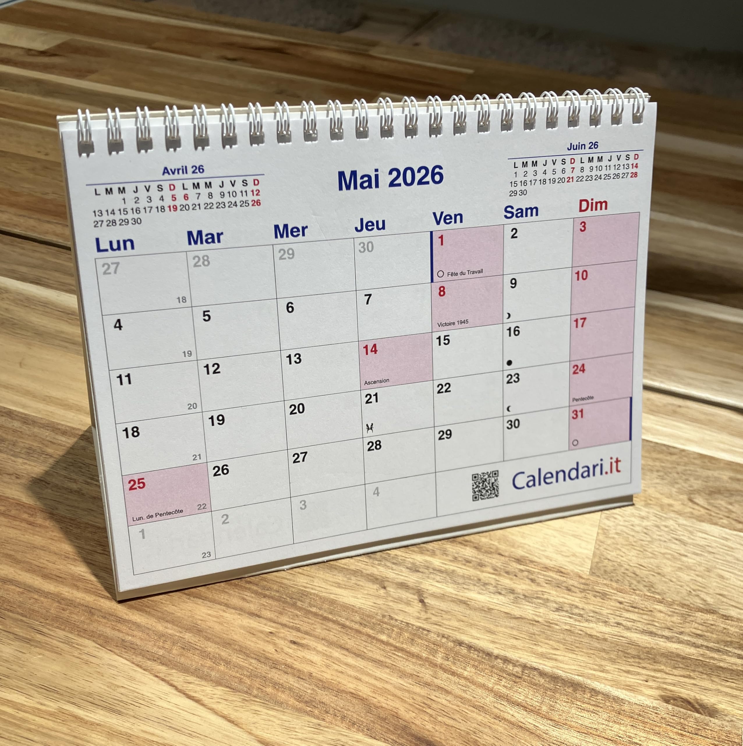 Calendrier 2026 de bureau 20x15 cm à boîtes pour la maison de bureau et de travail