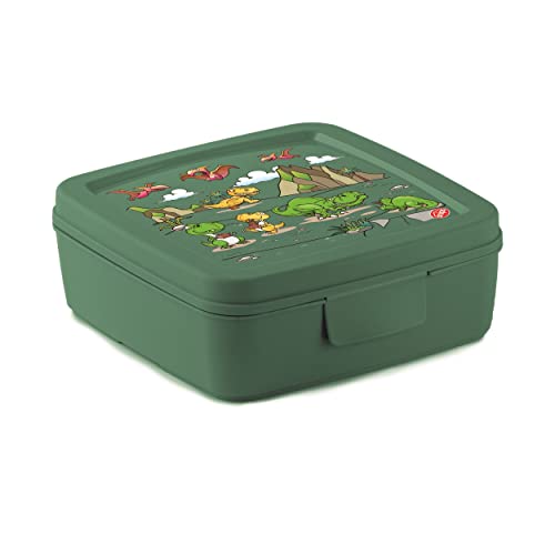 Snips Sandwich Holder | Children's Sandwich Holder | Dinosaur Decoration | Children's Snack Box | 14, 5 x 14.5 x 5.5 cm | Green | Made in Italy | 0% BPA Free